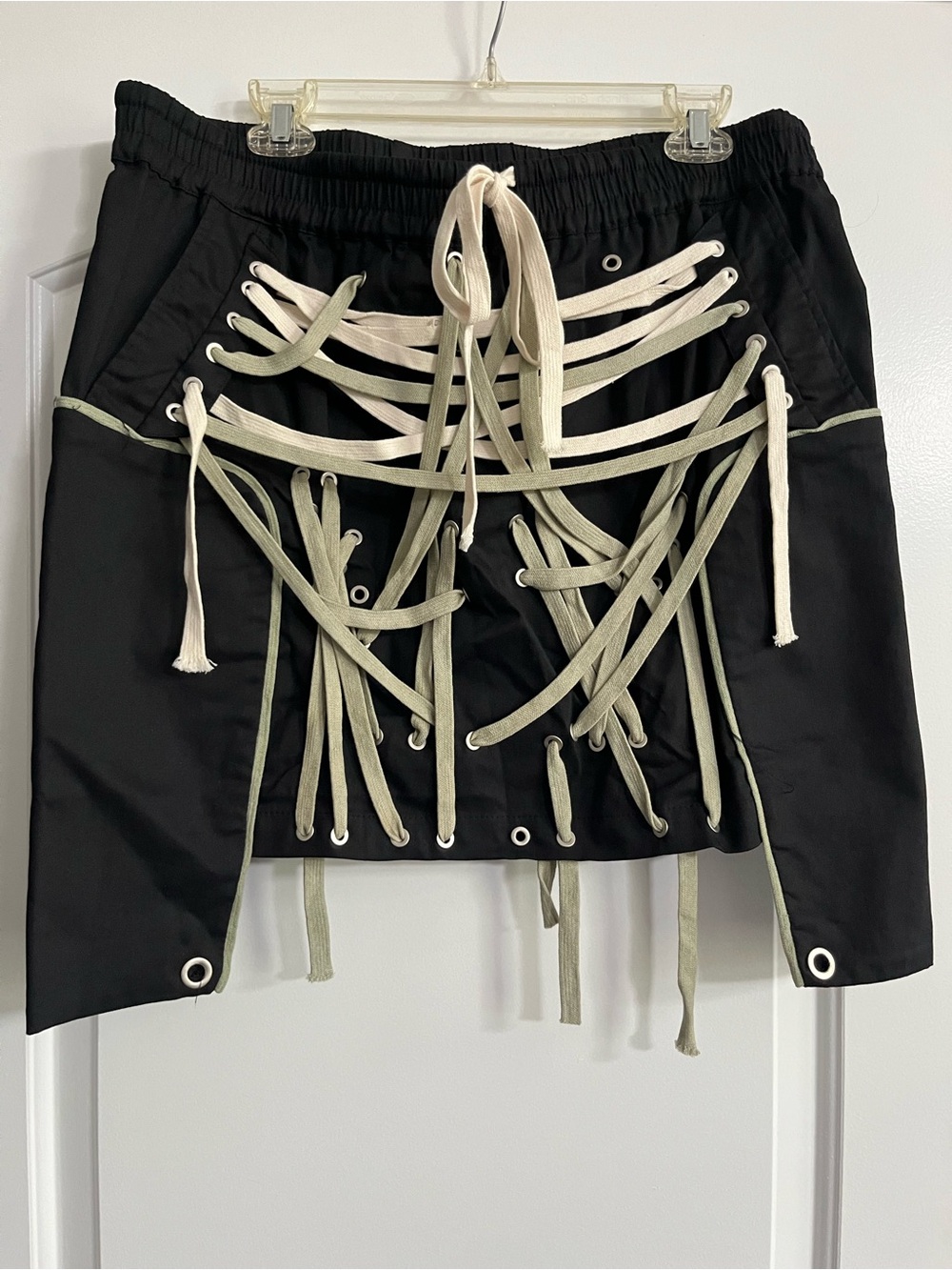 Fashion Nova Black Mini Skirt with Cream Lace-Up Accents